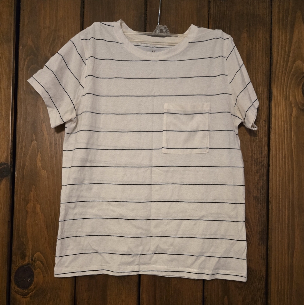 Arizona Jean Company White and Black Striped Tee - Juniors